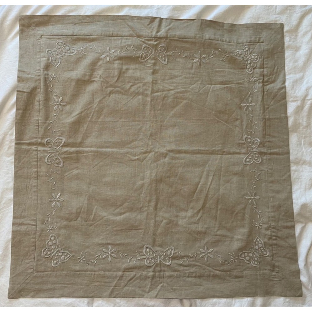 Pottery Barn Pillow Sham Linen Blend Embroidered Butterflies‎  31"x31"